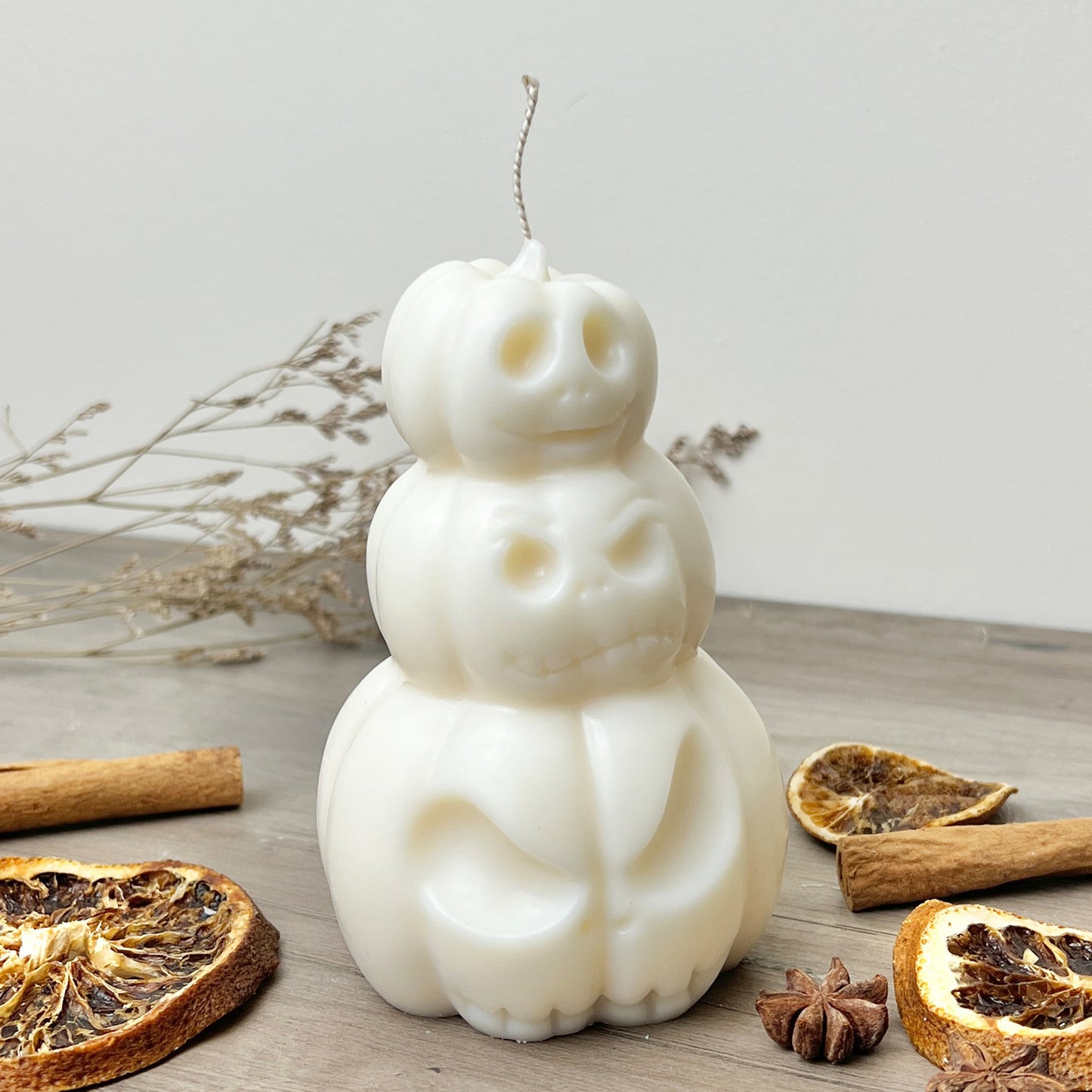 Stacked White Pumpkin Candle - White Jack-O-Lantern - White Halloween Decoration Candles