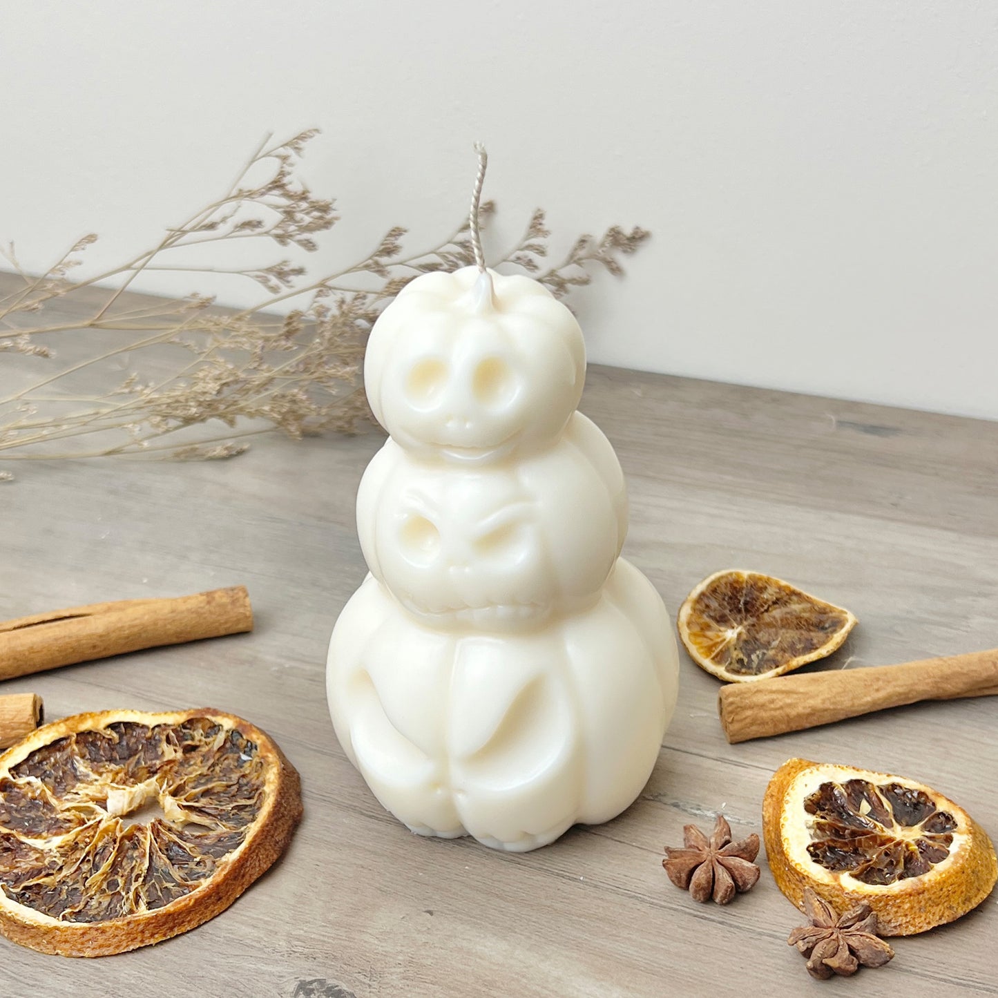 Stacked White Pumpkin Candle - White Jack-O-Lantern - White Halloween Decoration Candles