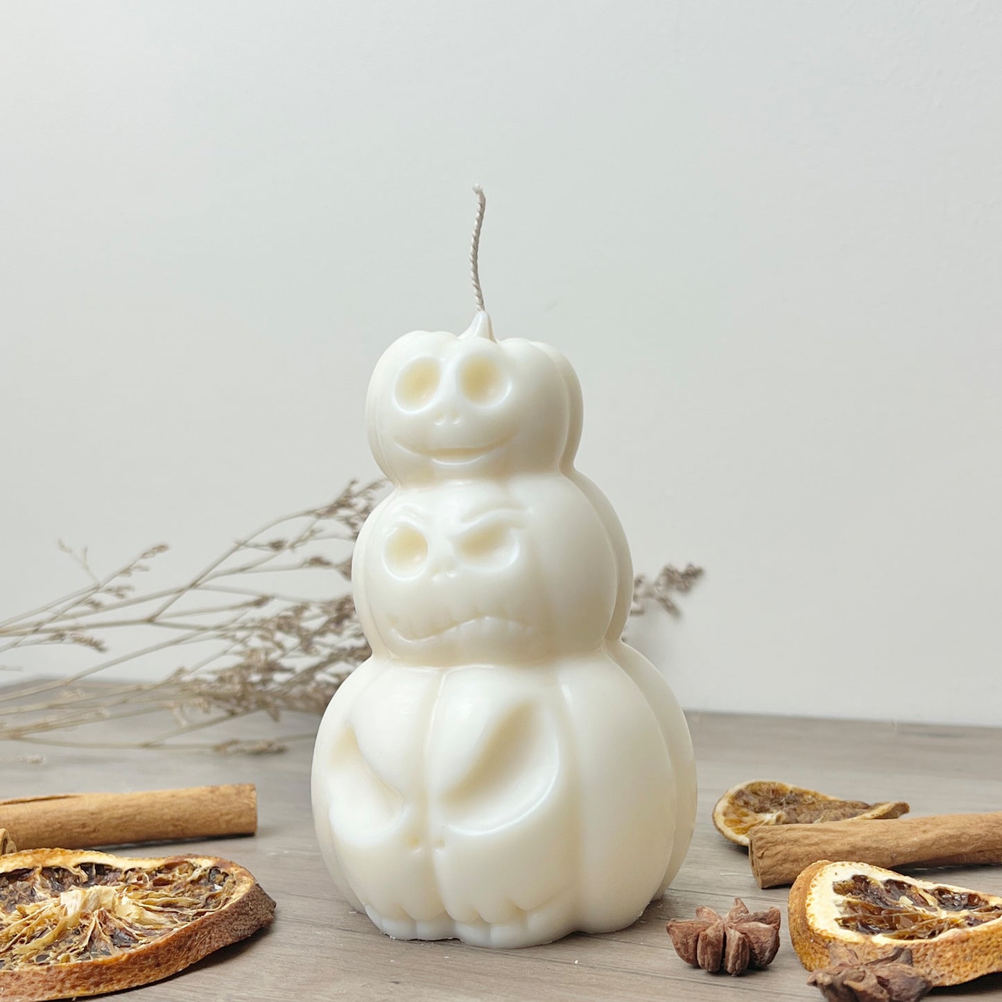 Stacked White Pumpkin Candle - White Jack-O-Lantern - White Halloween Decoration Candles