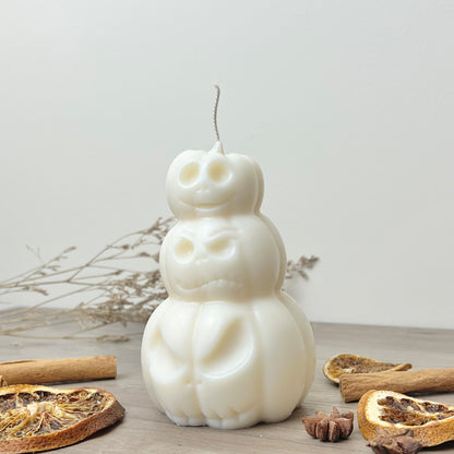 Stacked White Pumpkin Candle - White Jack-O-Lantern - White Halloween Decoration Candles