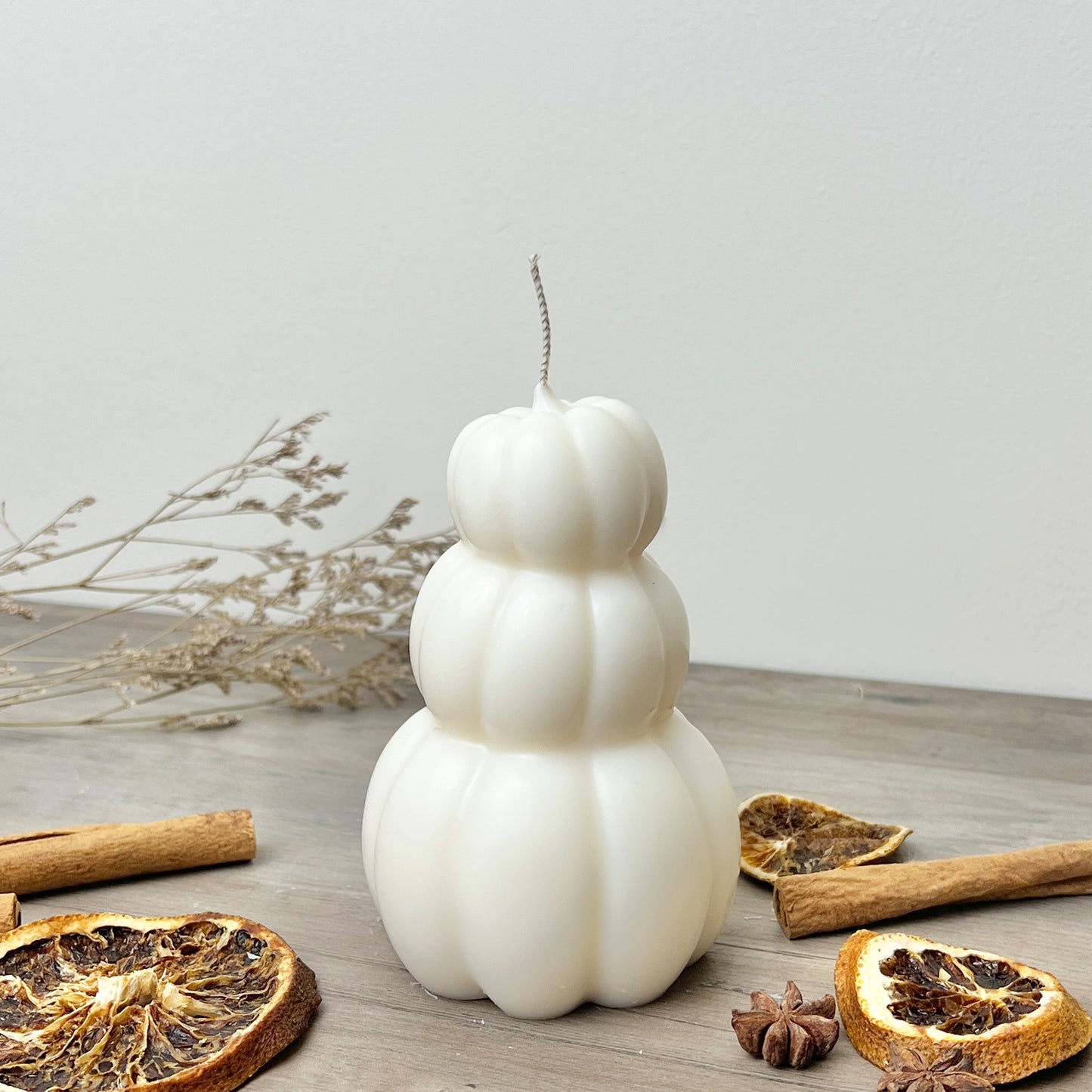 Stacked White Pumpkin Candle - White Jack-O-Lantern - White Halloween Decoration Candles