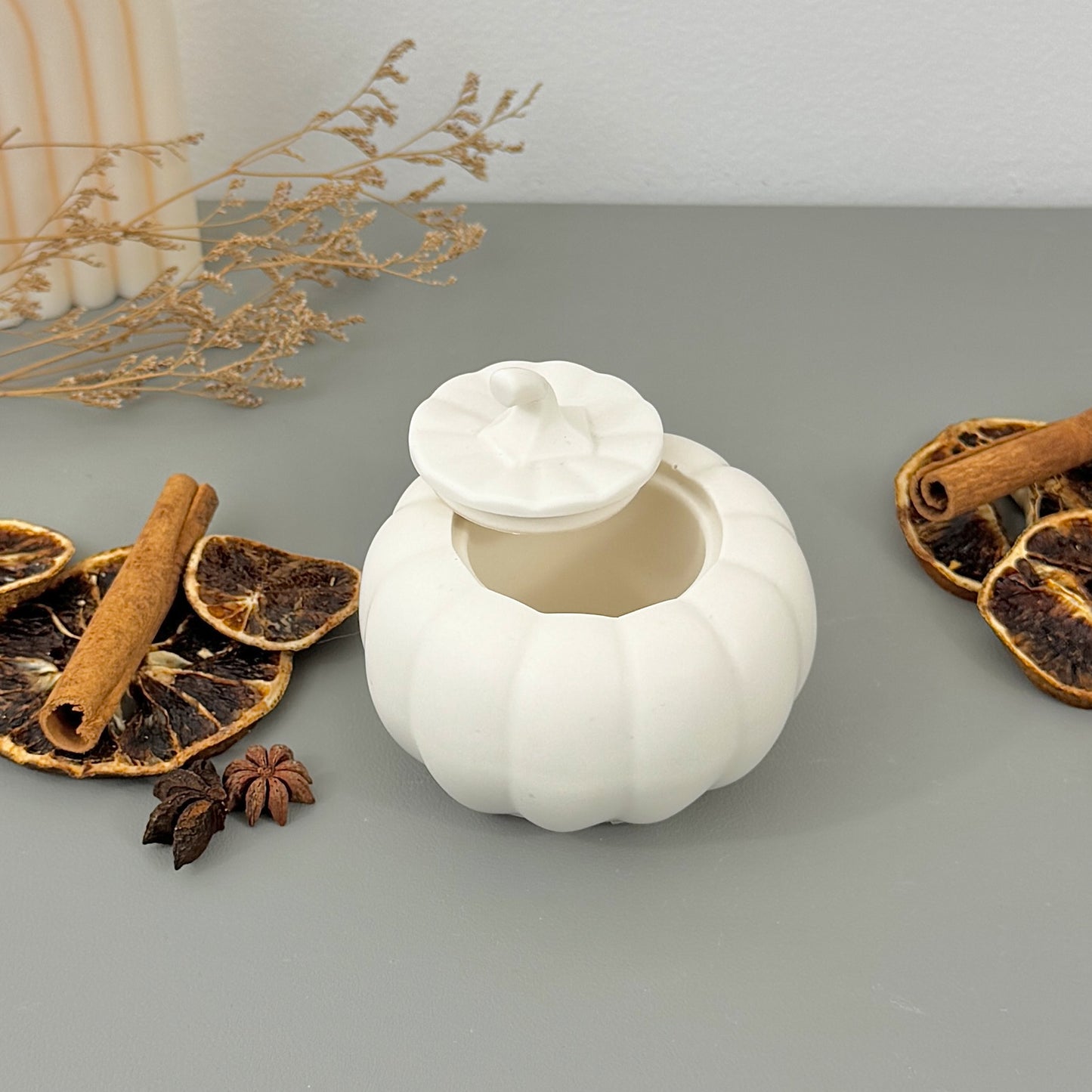 White Autumn Pumpkin Dish - Pumpkin Shaped Trinket Dish