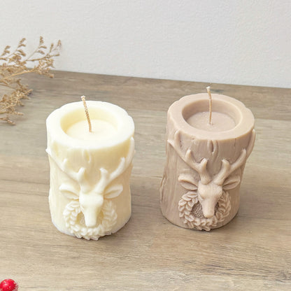 Traditional Christmas Candle - Stag Christmas Pillar Candle - Christmas Reindeer Decoration