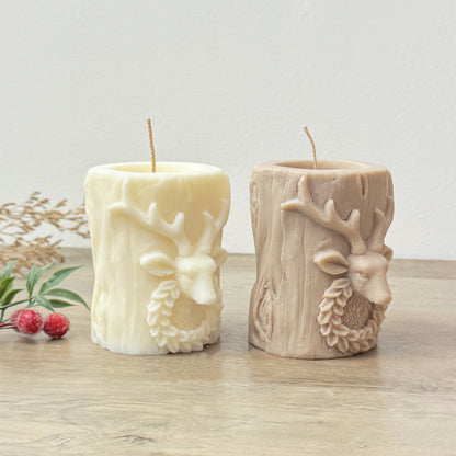Beige Traditional Christmas Pillar Candle - Christmas Table Candles