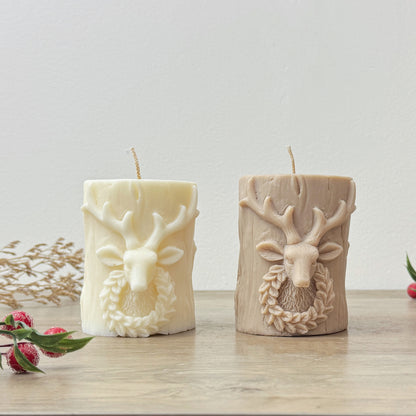 Beige Traditional Christmas Pillar Candle - Christmas Table Candles