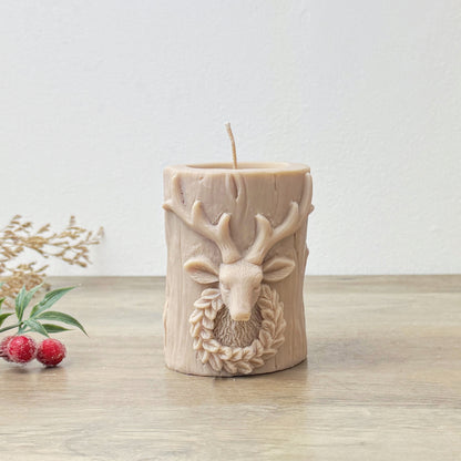 Beige Traditional Christmas Pillar Candle - Christmas Table Candles