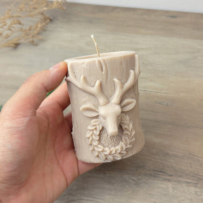 Beige Traditional Christmas Pillar Candle - Christmas Table Candles