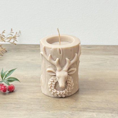 Beige Traditional Christmas Pillar Candle - Christmas Table Candles