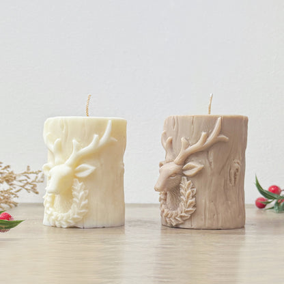 Traditional Christmas Candle - Stag Christmas Pillar Candle - Christmas Reindeer Decoration
