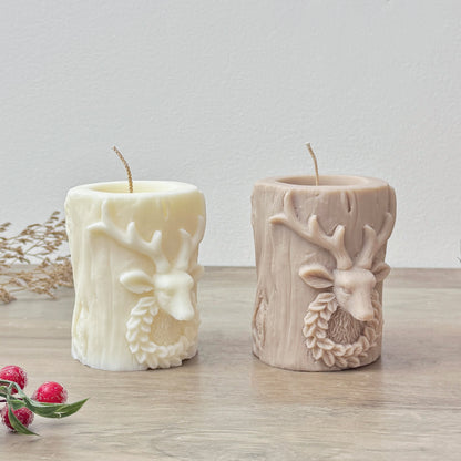 Traditional Christmas Candle - Stag Christmas Pillar Candle - Christmas Reindeer Decoration